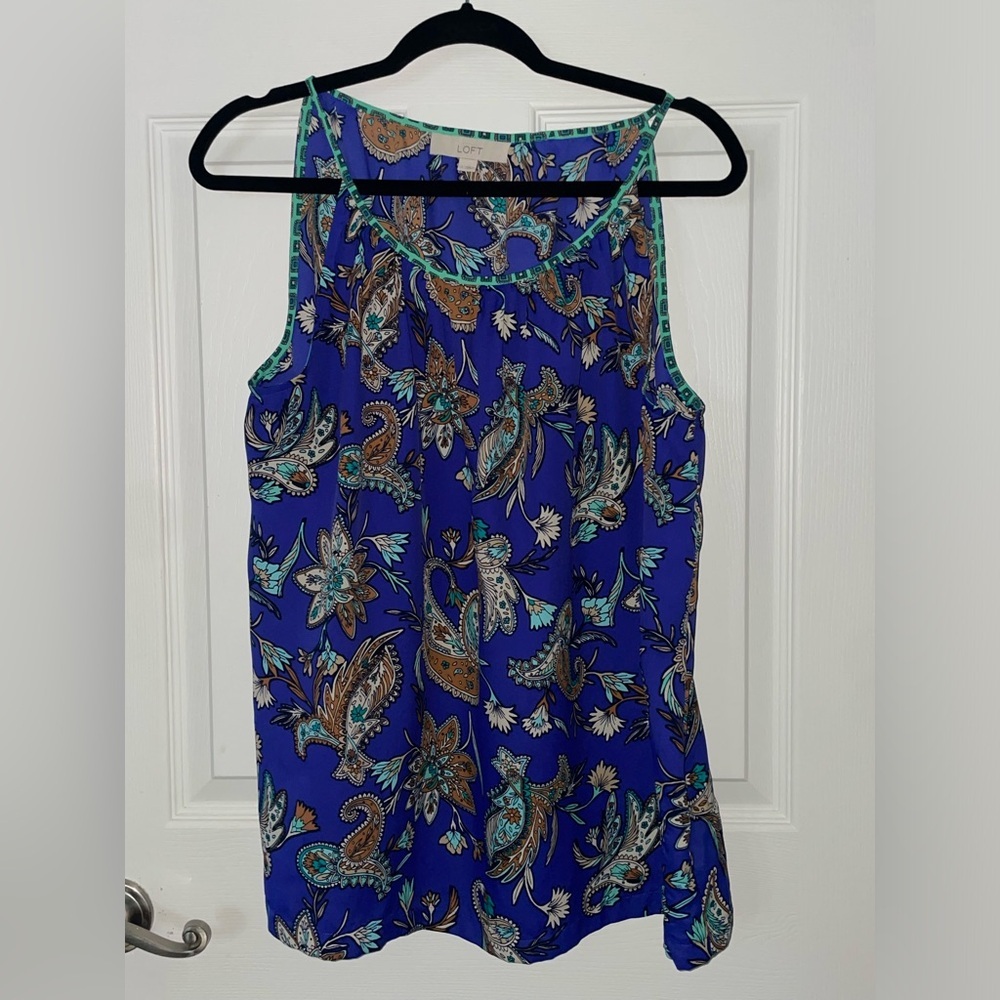 LOFT Blue Paisley Print Sleeveless Camisole with Teal Trim - Picture 2 of 5